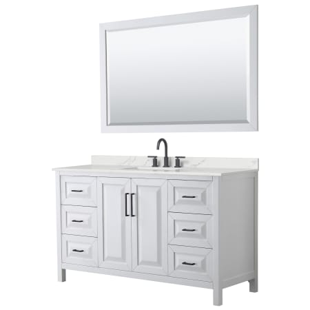 A large image of the Wyndham Collection WCV252560S-QTZ-US3M58 White / Giotto Quartz Top / Matte Black Hardware