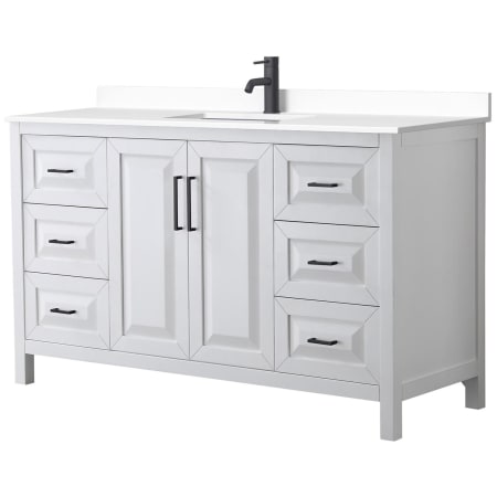 A large image of the Wyndham Collection WCV252560S-VCA-MXX White / White Cultured Marble Top / Matte Black Hardware