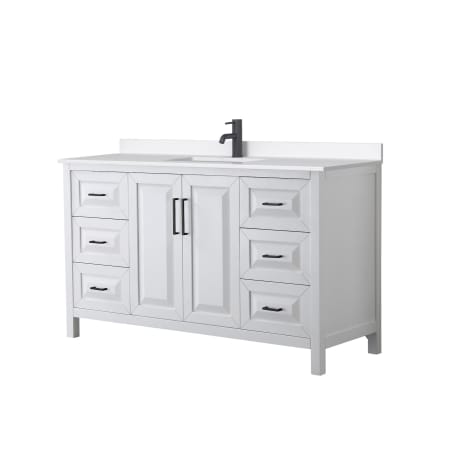 A large image of the Wyndham Collection WCV252560S-QTZ-UNSMXX White / White Quartz Top / Matte Black Hardware