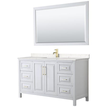 A large image of the Wyndham Collection WCV252560S-VCA-M58 White / Carrara Cultured Marble Top / Brushed Gold Hardware
