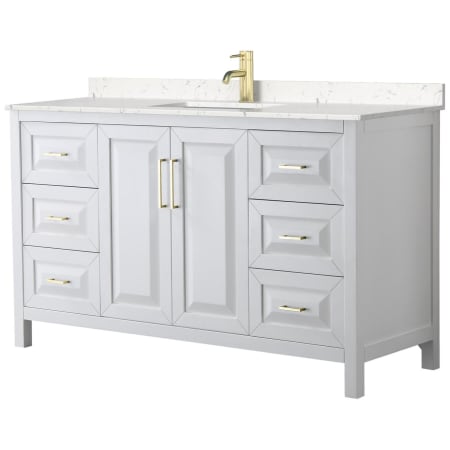 A large image of the Wyndham Collection WCV252560S-VCA-MXX White / Carrara Cultured Marble Top / Brushed Gold Hardware