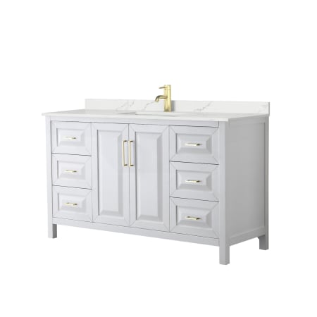 A large image of the Wyndham Collection WCV252560S-QTZ-UNSMXX White / Giotto Quartz Top / Brushed Gold Hardware