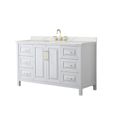 A large image of the Wyndham Collection WCV252560S-QTZ-US3MXX White / Giotto Quartz Top / Brushed Gold Hardware