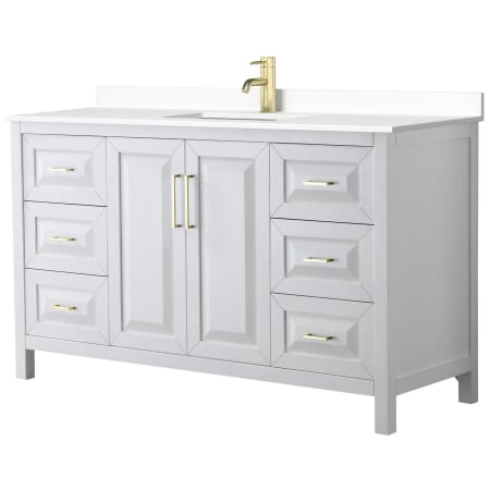 A large image of the Wyndham Collection WCV252560S-VCA-MXX White / White Cultured Marble Top / Brushed Gold Hardware