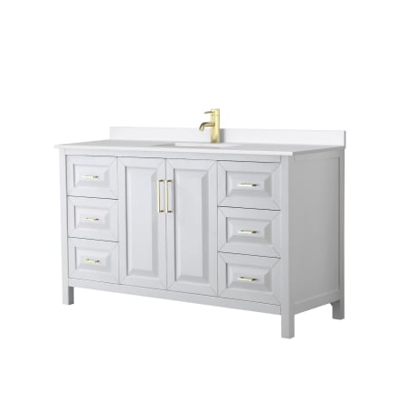 A large image of the Wyndham Collection WCV252560S-QTZ-UNSMXX White / White Quartz Top / Brushed Gold Hardware