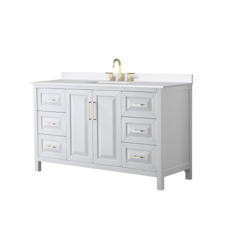 A large image of the Wyndham Collection WCV252560S-QTZ-US3MXX White / White Quartz Top / Brushed Gold Hardware