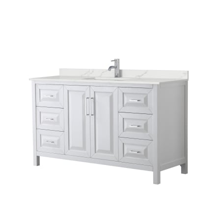 A large image of the Wyndham Collection WCV252560S-QTZ-UNSMXX White / Giotto Quartz Top / Polished Chrome Hardware