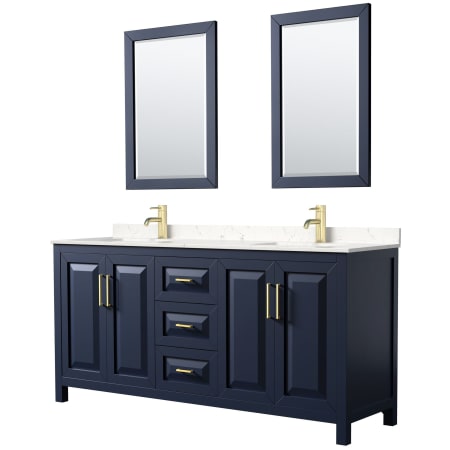 A large image of the Wyndham Collection WCV252572D-VCA-M24 Dark Blue / Carrara Cultured Marble Top / Brushed Gold Hardware