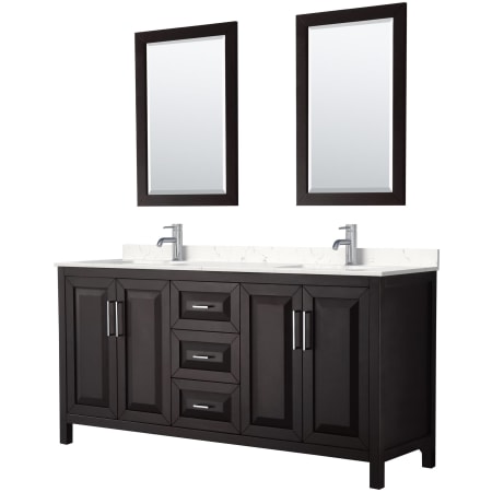 A large image of the Wyndham Collection WCV252572D-VCA-M24 Dark Espresso / Carrara Cultured Marble Top / Polished Chrome Hardware