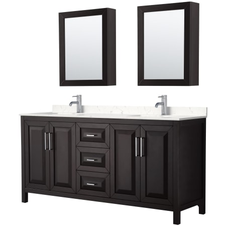 A large image of the Wyndham Collection WCV252572D-VCA-MED Dark Espresso / Carrara Cultured Marble Top / Polished Chrome Hardware