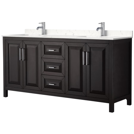 A large image of the Wyndham Collection WCV252572D-VCA-MXX Dark Espresso / Carrara Cultured Marble Top / Polished Chrome Hardware