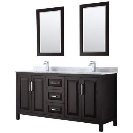 A large image of the Wyndham Collection WCV252572DUNSM24 Dark Espresso / White Carrara Marble Top / Polished Chrome Hardware