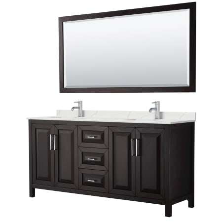 A large image of the Wyndham Collection WCV252572D-QTZ-UNSM70 Dark Espresso / Giotto Quartz Top / Polished Chrome Hardware