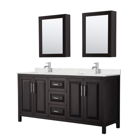 A large image of the Wyndham Collection WCV252572D-QTZ-UNSMED Dark Espresso / Giotto Quartz Top / Polished Chrome Hardware