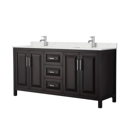 A large image of the Wyndham Collection WCV252572D-QTZ-UNSMXX Dark Espresso / Giotto Quartz Top / Polished Chrome Hardware