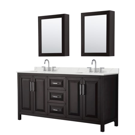 A large image of the Wyndham Collection WCV252572D-QTZ-US3MED Dark Espresso / Giotto Quartz Top / Polished Chrome Hardware