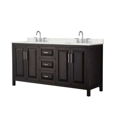 A large image of the Wyndham Collection WCV252572D-QTZ-US3MXX Dark Espresso / Giotto Quartz Top / Polished Chrome Hardware