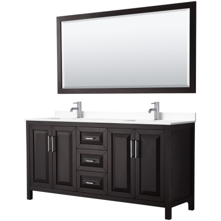 A large image of the Wyndham Collection WCV252572D-VCA-M70 Dark Espresso / White Cultured Marble Top / Polished Chrome Hardware
