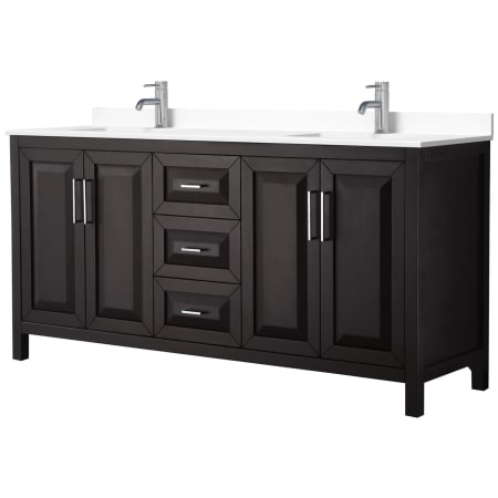 A large image of the Wyndham Collection WCV252572D-VCA-MXX Dark Espresso / White Cultured Marble Top / Polished Chrome Hardware