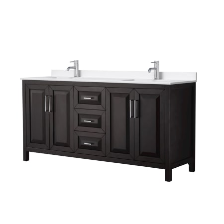 A large image of the Wyndham Collection WCV252572D-QTZ-UNSMXX Dark Espresso / White Quartz Top / Polished Chrome Hardware