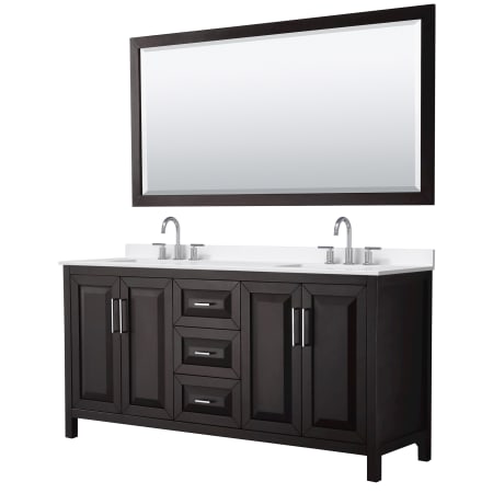 A large image of the Wyndham Collection WCV252572D-QTZ-US3M70 Dark Espresso / White Quartz Top / Polished Chrome Hardware