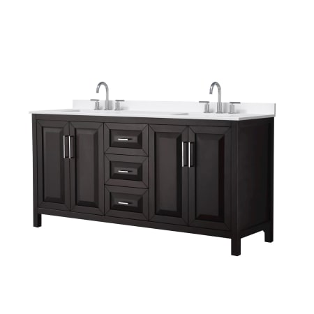 A large image of the Wyndham Collection WCV252572D-QTZ-US3MXX Dark Espresso / White Quartz Top / Polished Chrome Hardware