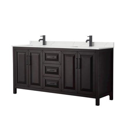 A large image of the Wyndham Collection WCV252572D-QTZ-UNSMXX Dark Espresso / Giotto Quartz Top / Matte Black Hardware