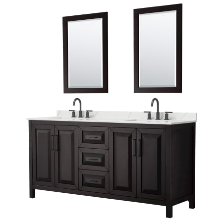 A large image of the Wyndham Collection WCV252572D-QTZ-US3M24 Dark Espresso / Giotto Quartz Top / Matte Black Hardware