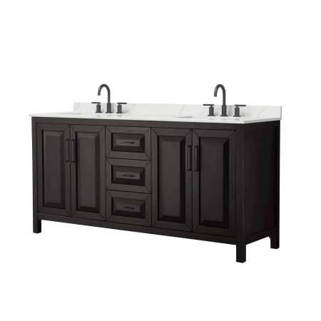 A large image of the Wyndham Collection WCV252572D-QTZ-US3MXX Dark Espresso / Giotto Quartz Top / Matte Black Hardware