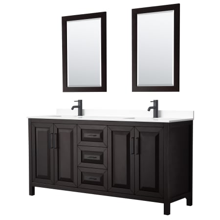 A large image of the Wyndham Collection WCV252572D-VCA-M24 Dark Espresso / White Cultured Marble Top / Matte Black Hardware