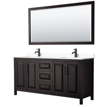 A large image of the Wyndham Collection WCV252572D-VCA-M70 Dark Espresso / White Cultured Marble Top / Matte Black Hardware