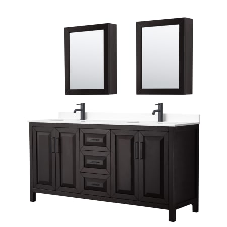 A large image of the Wyndham Collection WCV252572D-VCA-MED Dark Espresso / White Cultured Marble Top / Matte Black Hardware