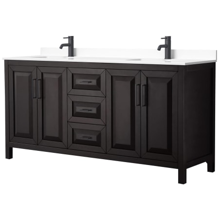 A large image of the Wyndham Collection WCV252572D-VCA-MXX Dark Espresso / White Cultured Marble Top / Matte Black Hardware