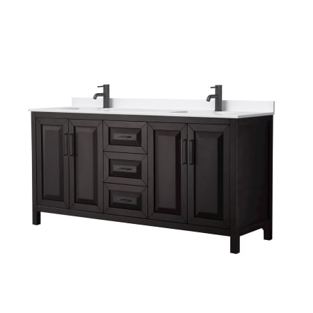 A large image of the Wyndham Collection WCV252572D-QTZ-UNSMXX Dark Espresso / White Quartz Top / Matte Black Hardware