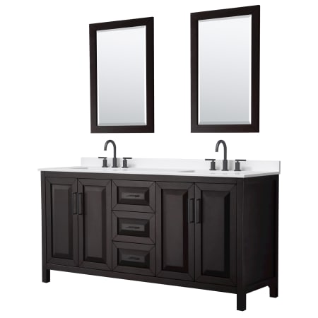 A large image of the Wyndham Collection WCV252572D-QTZ-US3M24 Dark Espresso / White Quartz Top / Matte Black Hardware