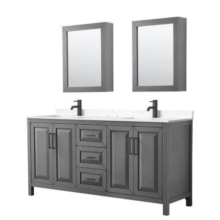 A large image of the Wyndham Collection WCV252572D-VCA-MED Dark Gray / Carrara Cultured Marble Top / Matte Black Hardware