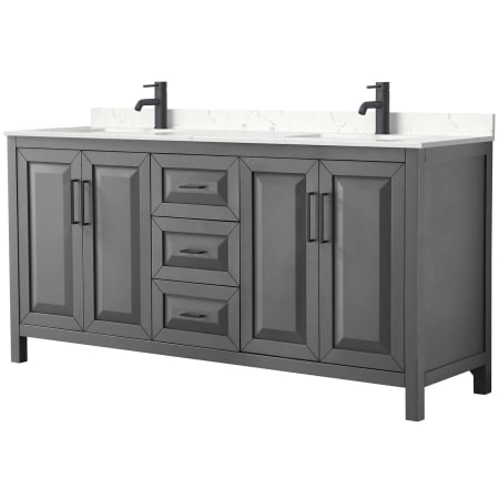 A large image of the Wyndham Collection WCV252572D-VCA-MXX Dark Gray / Carrara Cultured Marble Top / Matte Black Hardware