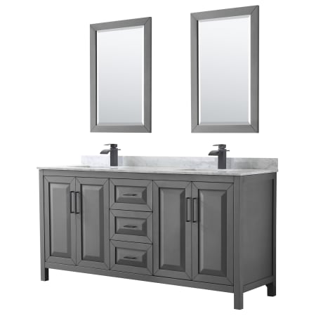 A large image of the Wyndham Collection WCV252572DUNSM24 Dark Gray / White Carrara Marble Top / Matte Black Hardware