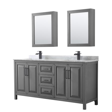 A large image of the Wyndham Collection WCV252572DUNSMED Dark Gray / White Carrara Marble Top / Matte Black Hardware