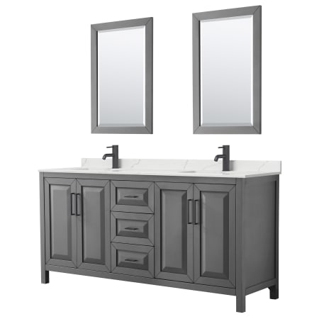 A large image of the Wyndham Collection WCV252572D-QTZ-UNSM24 Dark Gray / Giotto Quartz Top / Matte Black Hardware