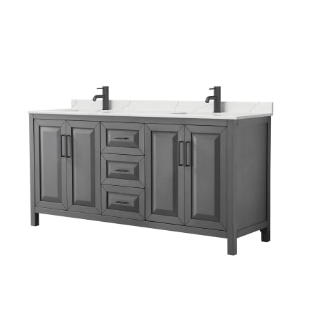 A large image of the Wyndham Collection WCV252572D-QTZ-UNSMXX Dark Gray / Giotto Quartz Top / Matte Black Hardware