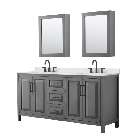 A large image of the Wyndham Collection WCV252572D-QTZ-US3MED Dark Gray / Giotto Quartz Top / Matte Black Hardware