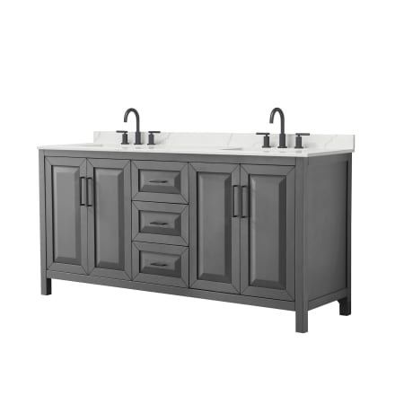 A large image of the Wyndham Collection WCV252572D-QTZ-US3MXX Dark Gray / Giotto Quartz Top / Matte Black Hardware