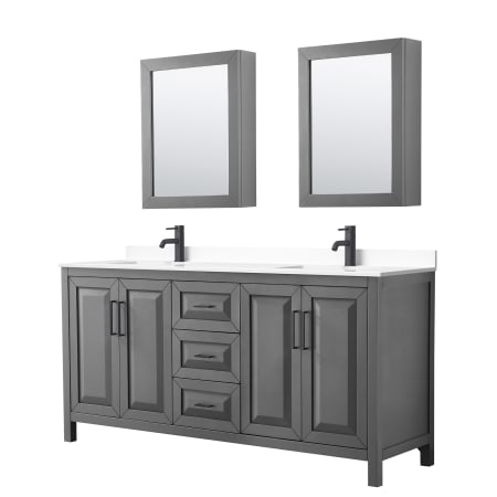 A large image of the Wyndham Collection WCV252572D-VCA-MED Dark Gray / White Cultured Marble Top / Matte Black Hardware