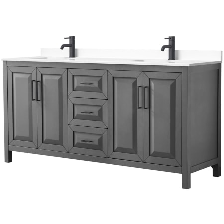 A large image of the Wyndham Collection WCV252572D-VCA-MXX Dark Gray / White Cultured Marble Top / Matte Black Hardware