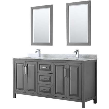 A large image of the Wyndham Collection WCV252572DUNSM24 Dark Gray / White Carrara Marble Top / Polished Chrome Hardware