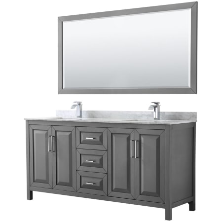 A large image of the Wyndham Collection WCV252572DUNSM70 Dark Gray / White Carrara Marble Top / Polished Chrome Hardware