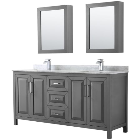 A large image of the Wyndham Collection WCV252572DUNSMED Dark Gray / White Carrara Marble Top / Polished Chrome Hardware