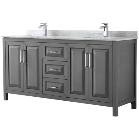 A large image of the Wyndham Collection WCV252572DUNSMXX Dark Gray / White Carrara Marble Top / Polished Chrome Hardware