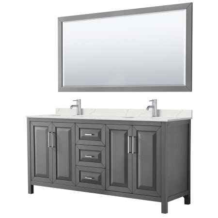 A large image of the Wyndham Collection WCV252572D-QTZ-UNSM70 Dark Gray / Giotto Quartz Top / Polished Chrome Hardware